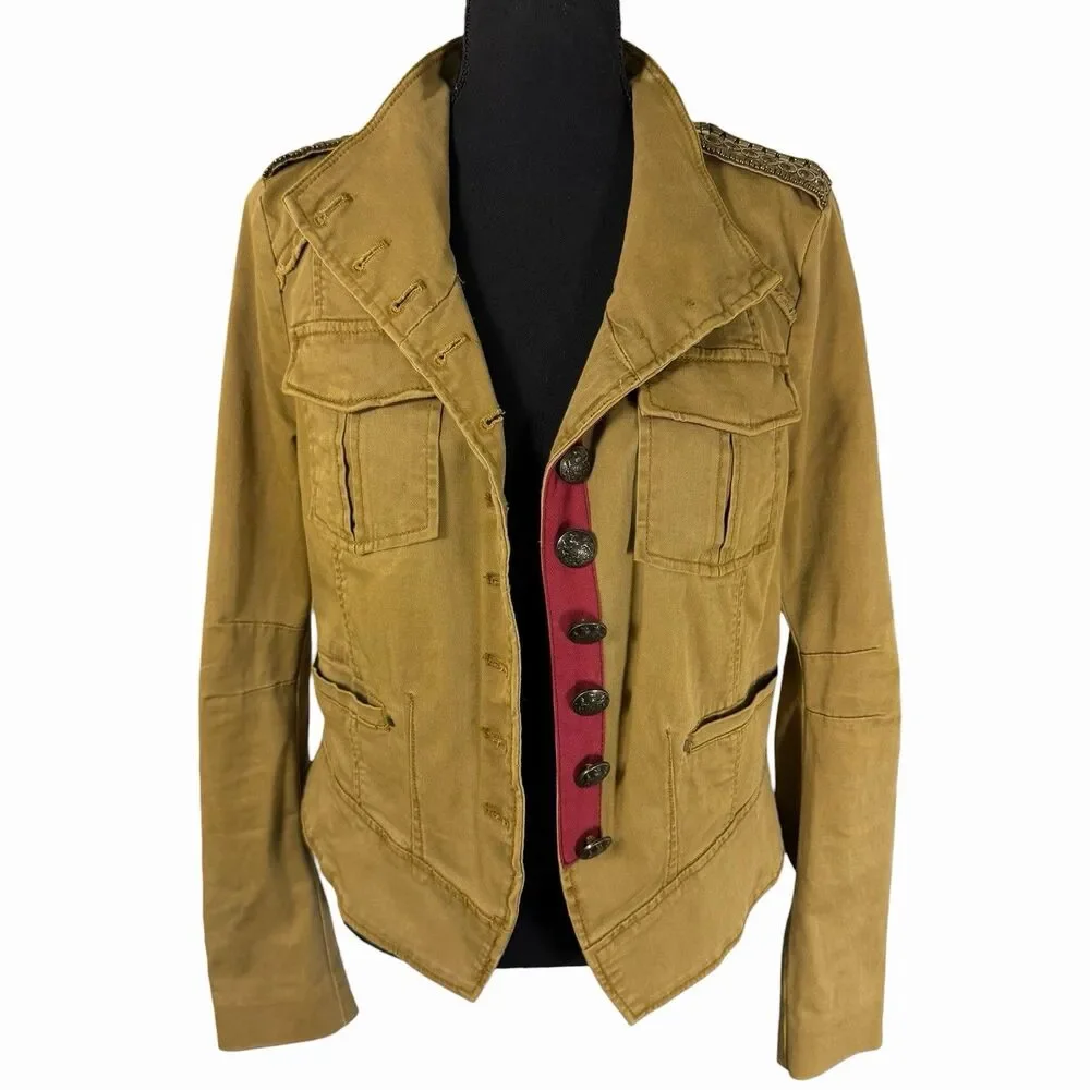 Free People Military Cropped Shrunken Officer Jacket Medium Epaulette Festival